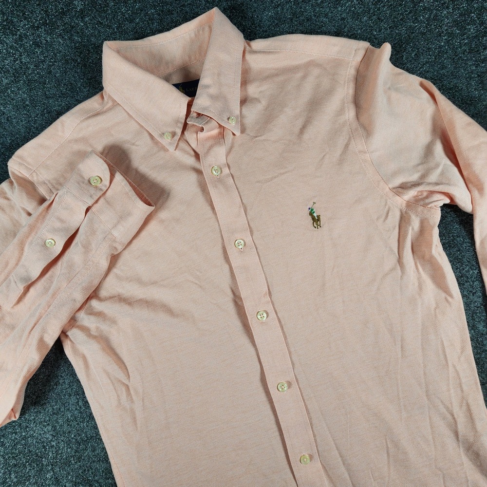 Polo Ralph Lauren Slim Fit Knit Oxford Mens Medium Pink Long Sleeve Button Down